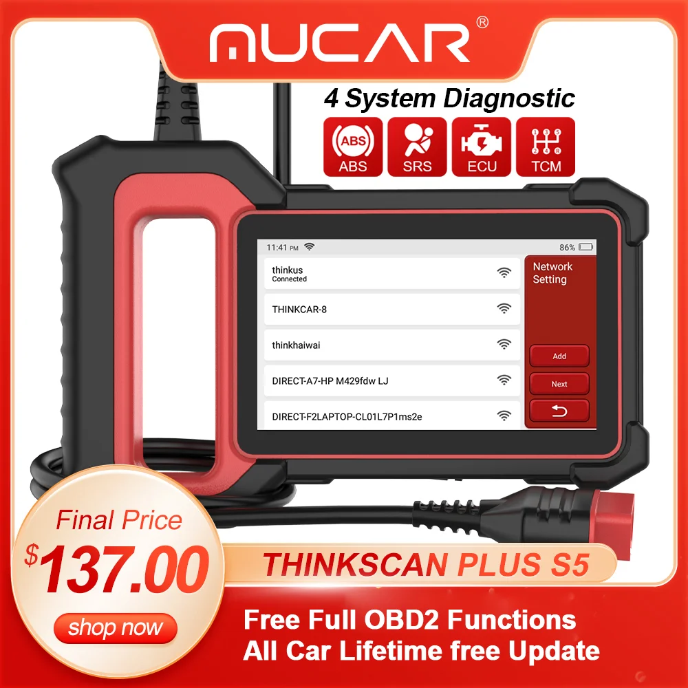 

THINKCAR Thinkscan Plus S5 Automotive Diagnostics OBD2 Scanner ECM ABS SRS Transmission System Code Reader Scan Car Diagnosis