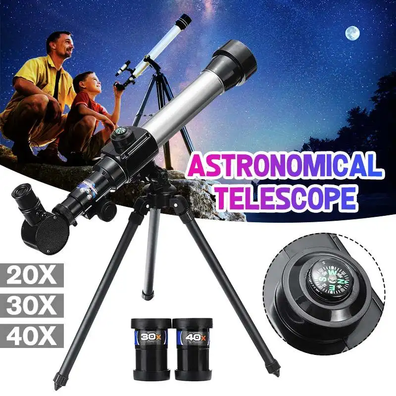 

60mm 20/30/40X Monocular Astronomical Telescope Pirate Spyglass Gifts Adjustable focal length For Kids Children Camping+Tripods
