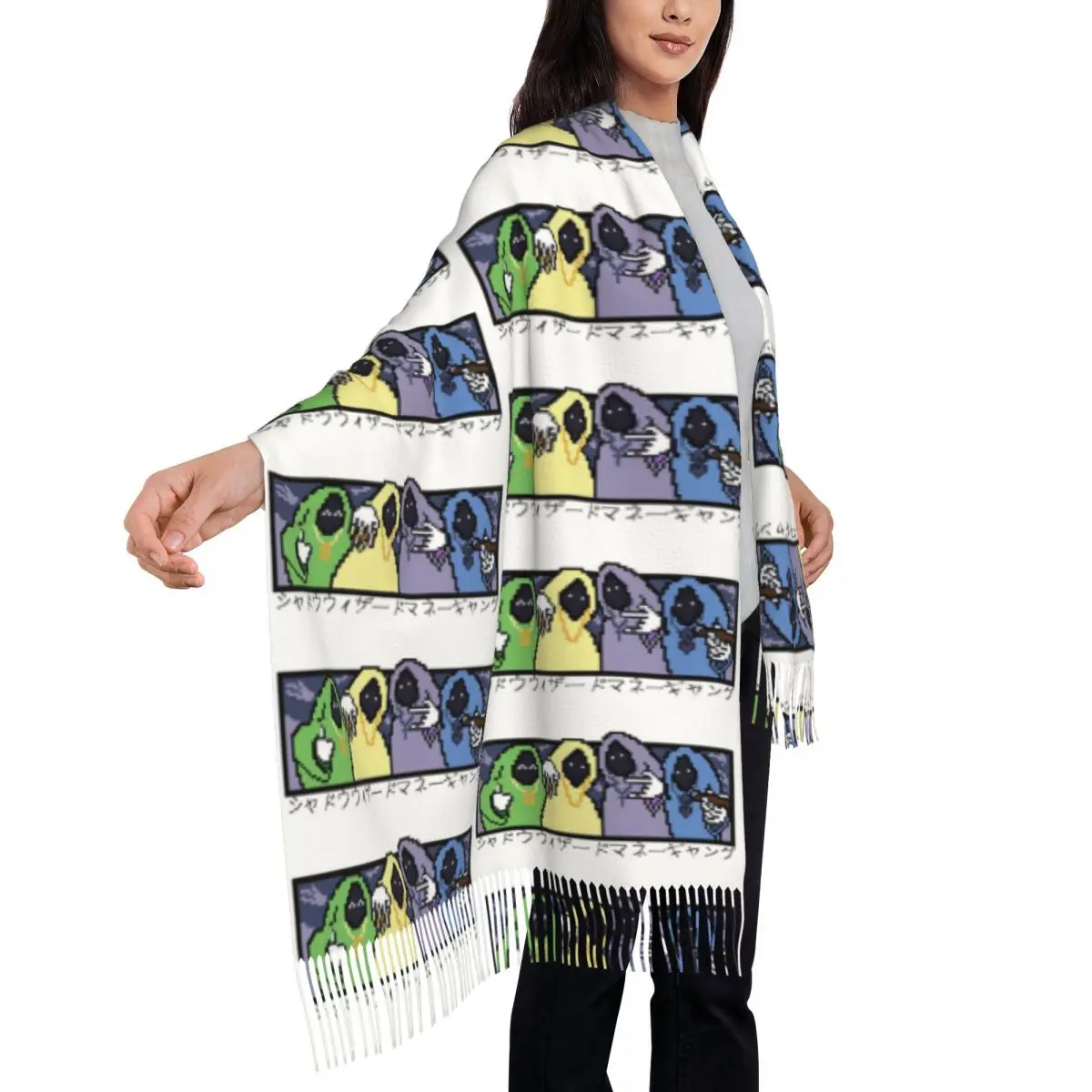 SHADOW WIZARD MONEY GANG Pixel Art Шарф Шарфы с кисточками для женщин Мягкие теплые шали и