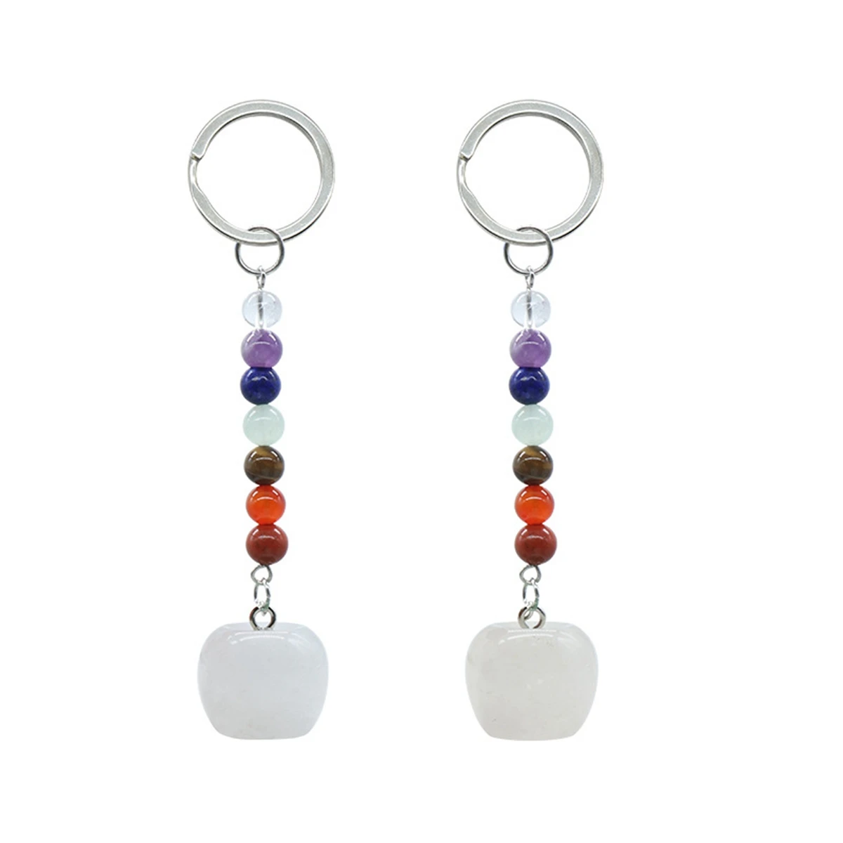 

2PCS Quartz Crystal Apple Pendant Keychain Healing Crystals Tumbled Stone Keyring for Couple Best Friend Family