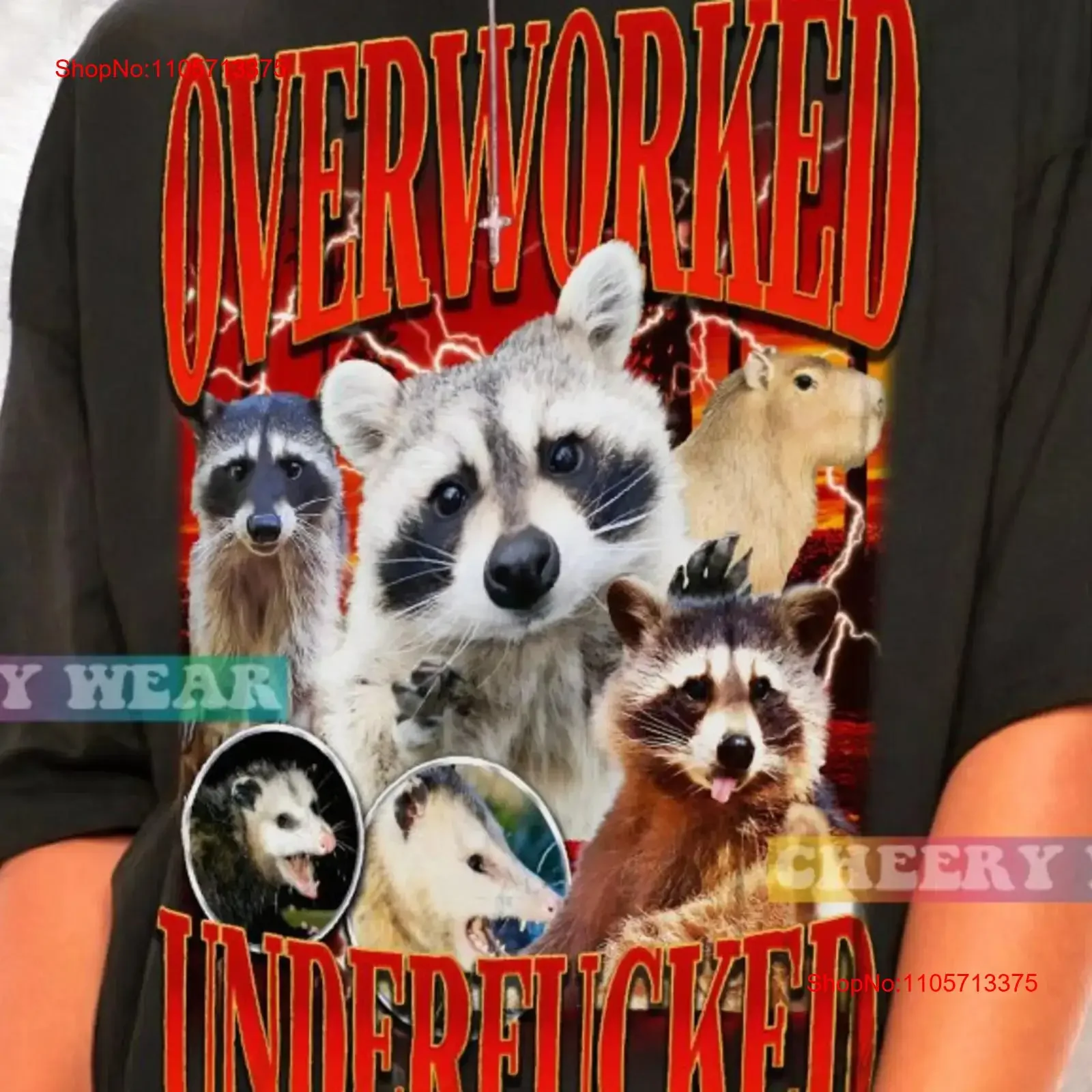Фото Футболка с забавным принтом «Overworked Underfucked» для друзей, в стиле 90-х, саркастический мем, юмор, винтаж, повседневная дизайнерская одежда с эффектом потертости №1