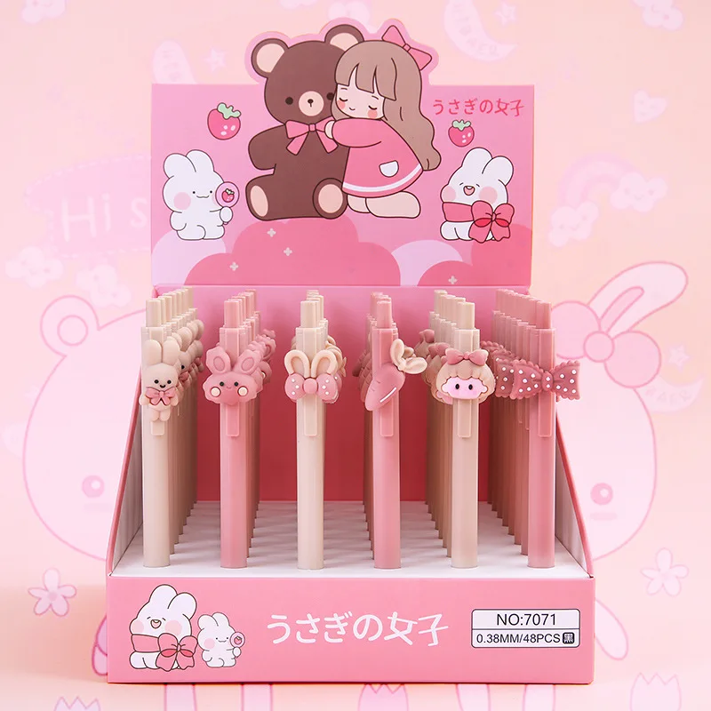 

48 pcs/lot New Rabbit Carrot Girl Gel Pen 0.5mm black ink Signature Pens School Office Writing Supply Stationery wholesale