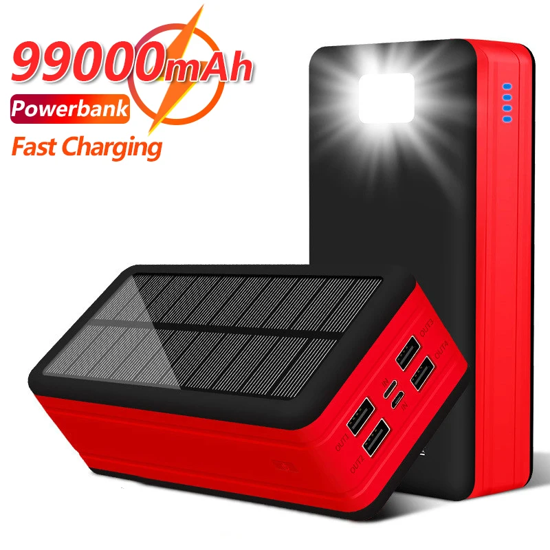 

99000mAh Solar Power Bank Large Capacity Portable Rechargeable Battery LED 4USB Outdoor Travel External Battery for iPhone Samsu