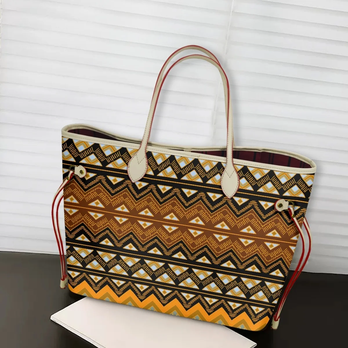 

Women Bags Traditional African Culture Design Large Capacity Leather Female Shoulder Totes Big School Bags for College Girls