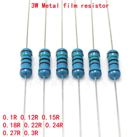 Металлический пленочный Резистор 3 Вт, 10 шт., 1%, 0.1R, 0.12R, 0.15R, 0.18R, 0.24R, 0.27R, 0.3R Ом, точный, высокое качество, 0,1, 0,12, 0,15 Ом