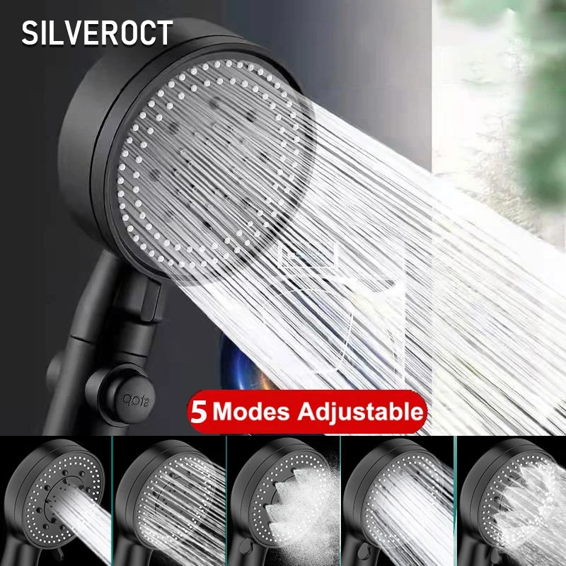 

ZANE 5 Modes Adjustable Black Shower Head High Pressure Water Saving One-key Stop Water Massage Eco Bathroom Shower Accessories