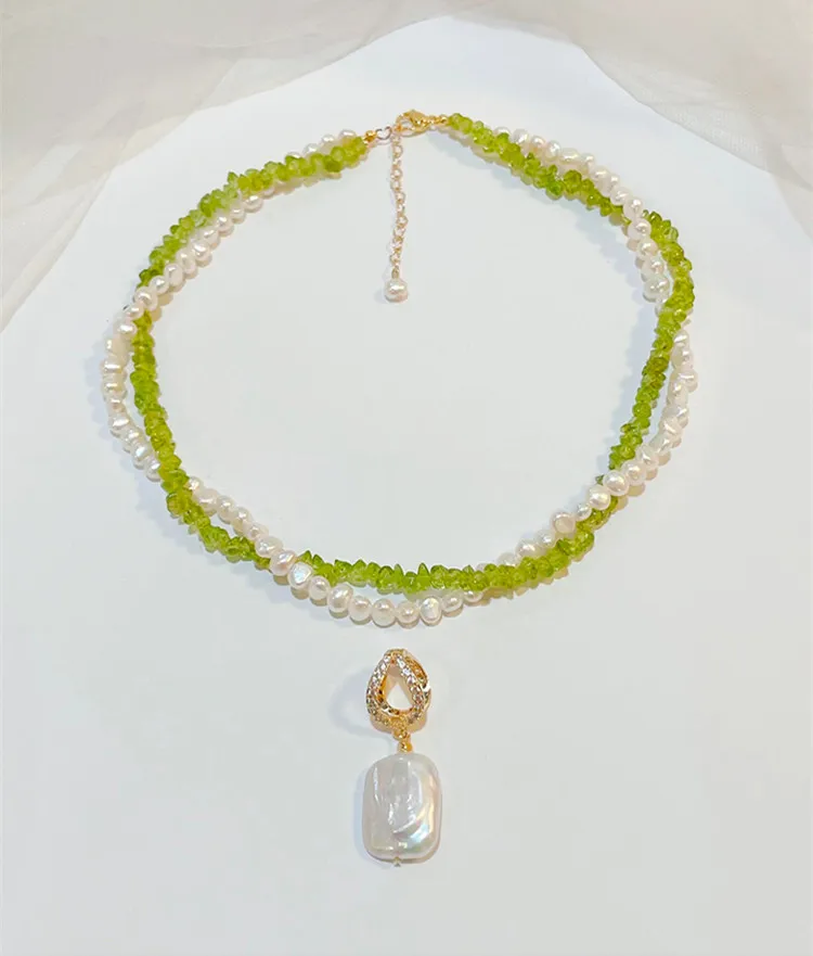 Ожерелье LingzhiWuSis с двойным оливиновым барочным жемчугом 2024 женское Роскошное