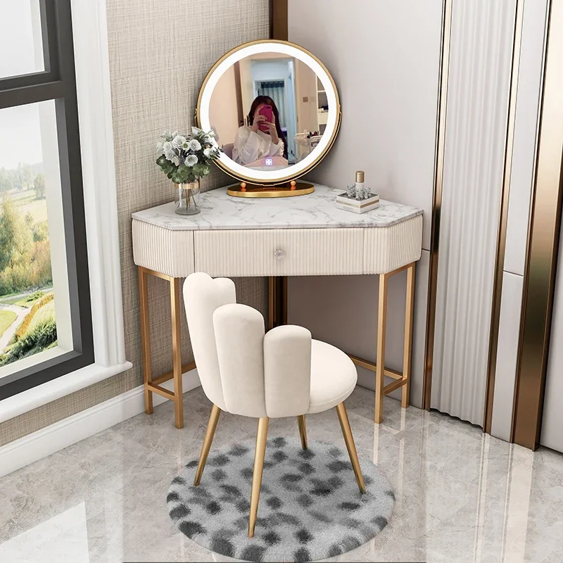 

Luxury Corner Vanity Table Small Modern Wooden Drawer Vanity Table Chair Led Mirror Tocador Moderno Bedroom Furniture YY50VT