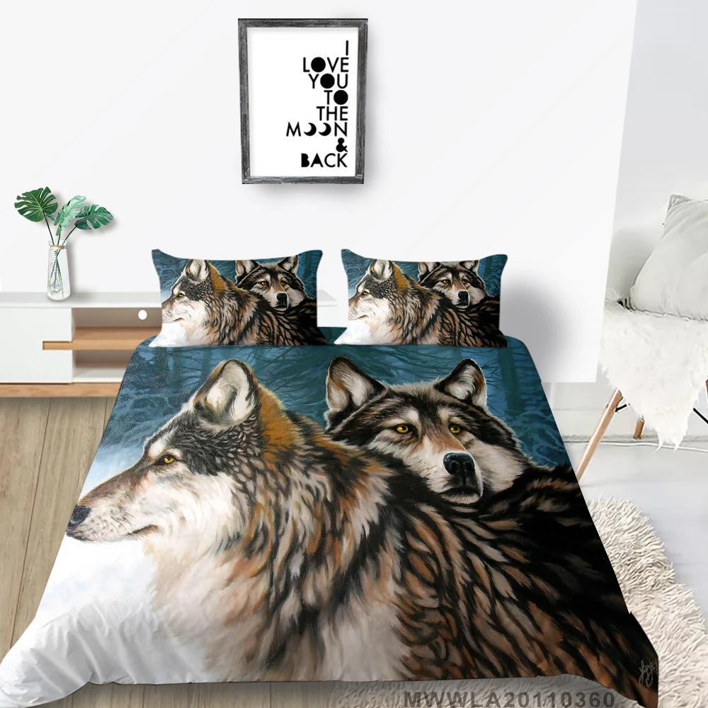 

Hot Sale Bed Linens 2/3pcs 3D Digital Wolf Printing Duvet Cover Sets 1 Quilt Cover + 1/2 Pillowcases US/EU/AU Size