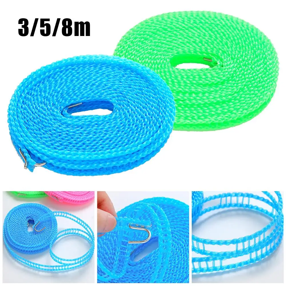 3/5/8M Clotheslines Windproof Non-Slip Quilt Clothe Drying Rope Fence Type Clothesline Portable Outdoor Travel Camping Househol