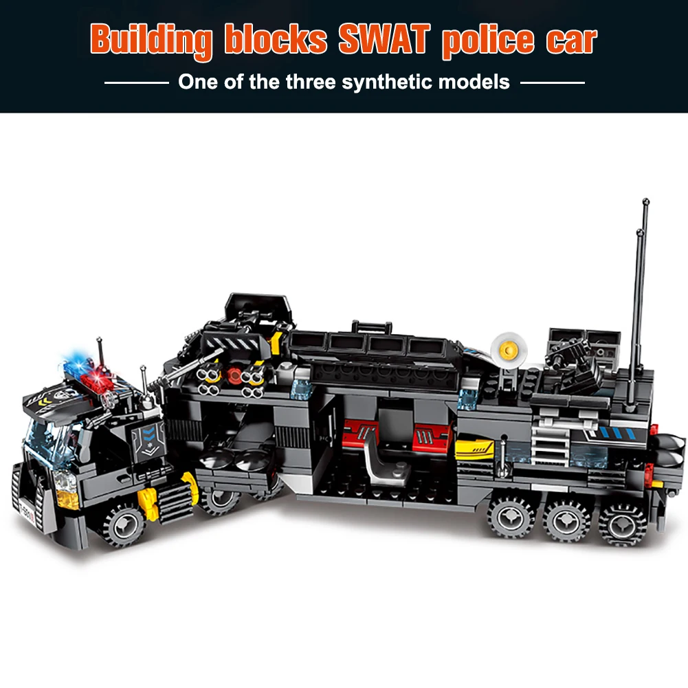 

SEMBO Military Toys for Children Model Kit 24 Styling Changes Swat Battleship Police Car Vehcile Building Blocks Set Nordic Toy