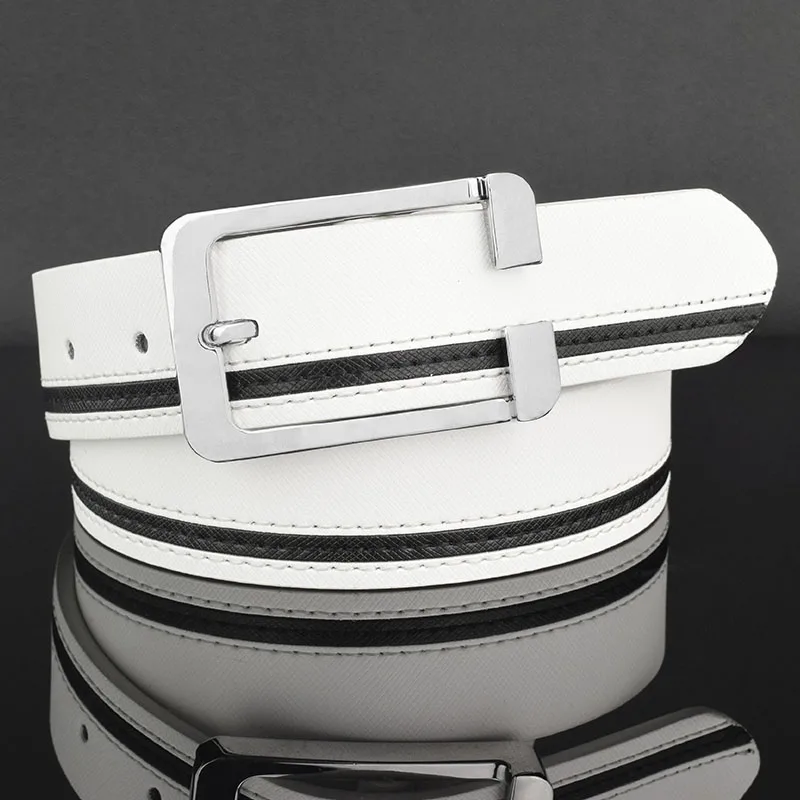 Business Waist Strap Men's Belt Pin Leather Buckle Student Luxury Brand White Dress Casual Designer Mens Belts Ceinture Homme