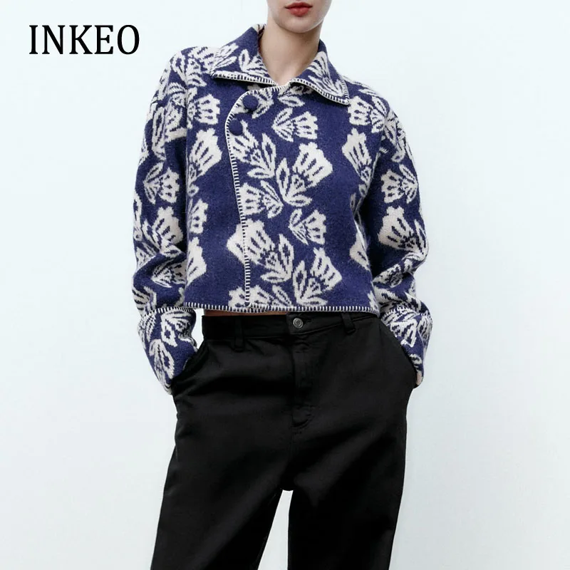 

Sweater women winter 2022 Fashion Floral embroidery long sleeve cardigan Loose Streerwear long sleeve knit jacket INKEO 2O284