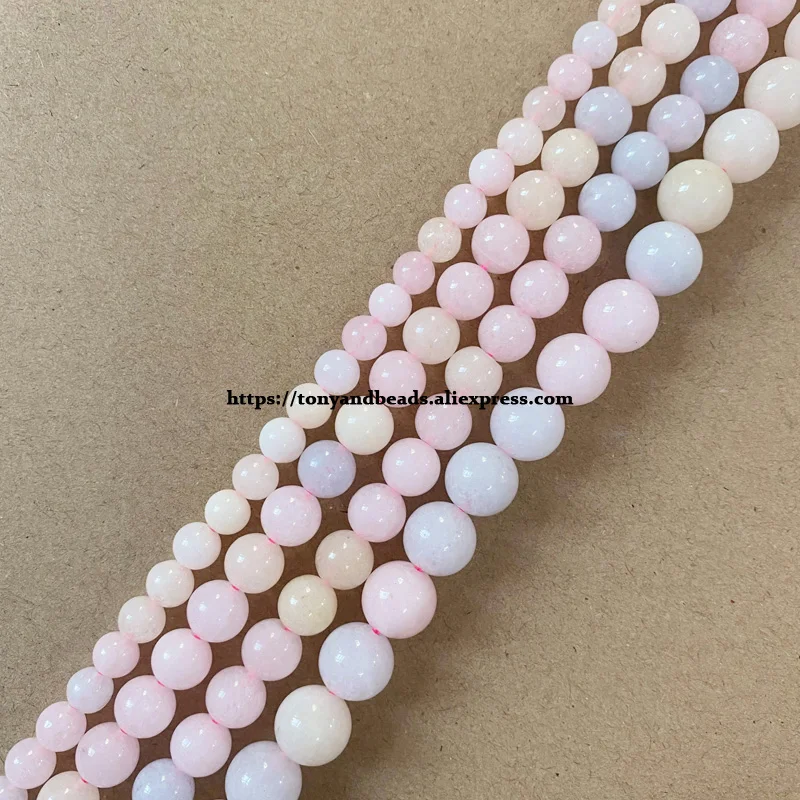 

Natural Stone Smooth Mixed Morganite Color Jade Round Loose Beads 15" Strand 6 8 10 MM Pick Size For Jewelry Making DIY