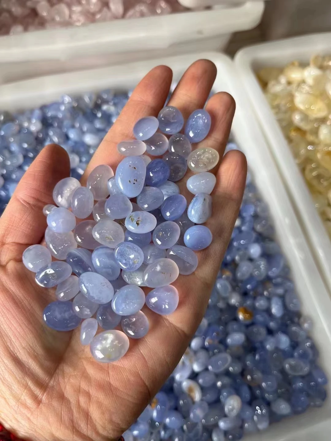 

1000g Natural Blue Chalcedony Tumbled Stone Gem Quartz Polished Crystal Healing Reiki Decoration Gemstone Craft Aquarium Decor