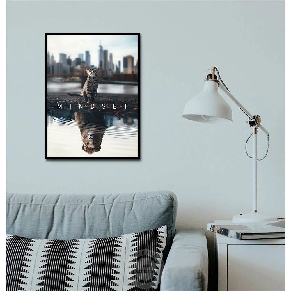 Животные Лев Mindset Is All мотивационные цитаты холст живопись черепаха вперед плакат