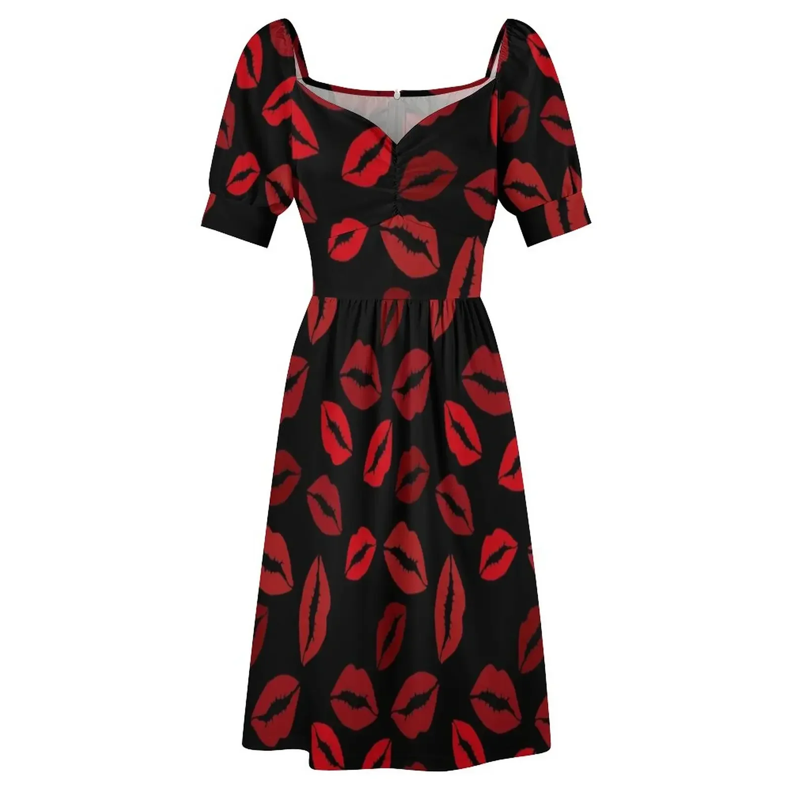 Бесшовный узор красных губ на черном фоне Платье без рукавов для беременных