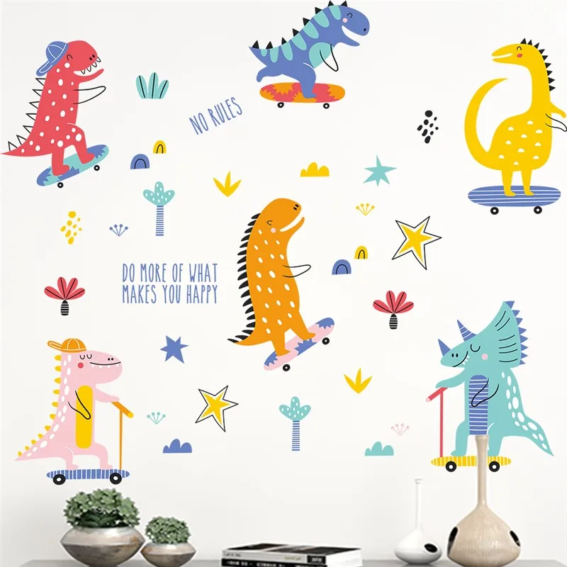 Настенная наклейка DEOWUU Динозавры на коньках