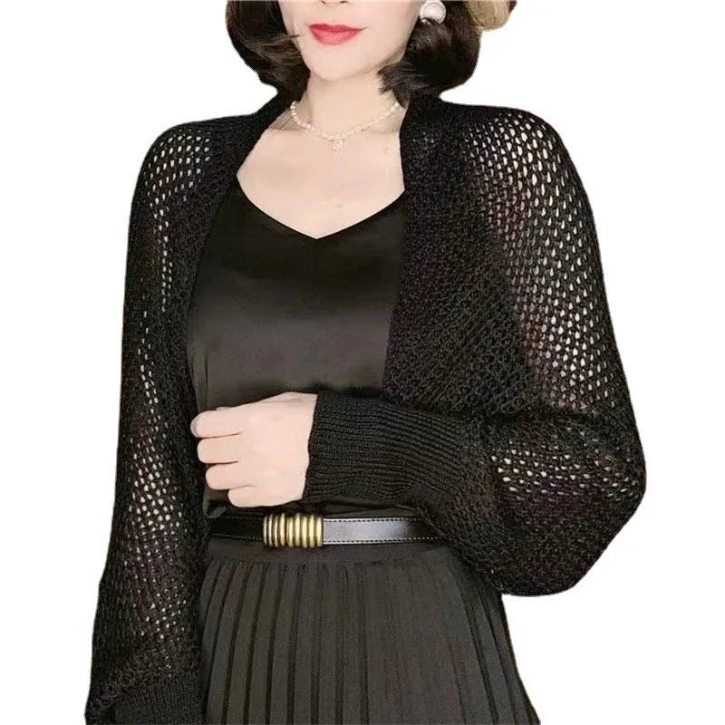 

Summer women's knitted cardigan solid color mesh sunscreen clothing Korean style loose thin coat