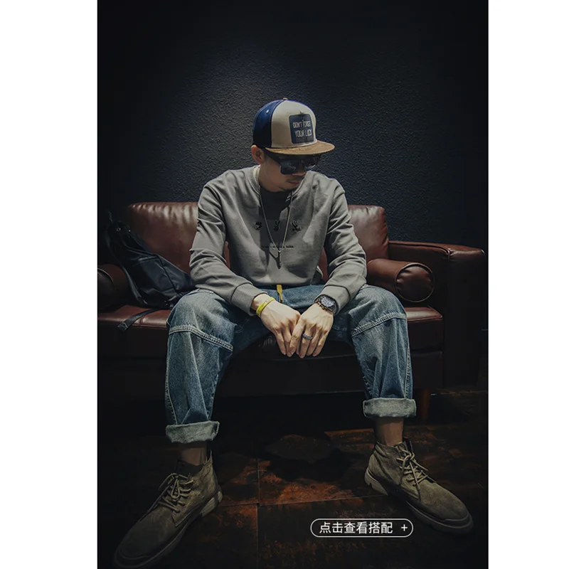 Streetwear Men 2022 New Pattern Vintage Recreational Blue Jeans Multiple Pockets Loose Straight Cylinder Trousers Autumn Female