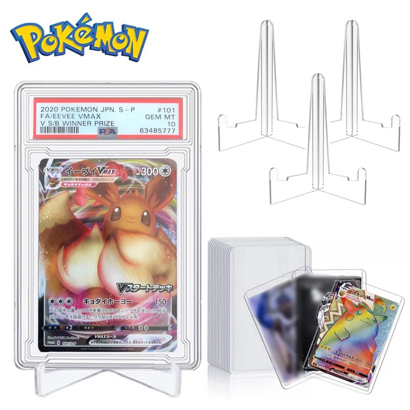 Set Pokemon Cards Slab Stands Star Card Sleeves Hard Protector Case Acrylic Plastic Clear Game Grade Holder Storage Kid Toy Gift |