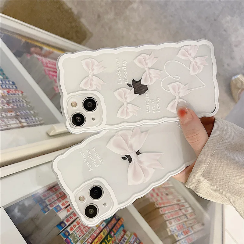 

Роскошный милый шелковый галстук-бабочка в стиле ретро волнистый Прозрачный чехол для телефона iPhone 13 12 11 Pro Max Xr Xs Max X 7 8 Plus симпатичный чехол