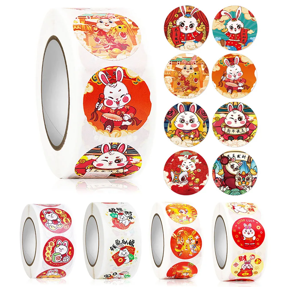 

500pcs 2023 Rabbit Chinese New Year Stickers Happy New Year Holiday sticker for Envelope Baking Packaging Holiday Party Supplies