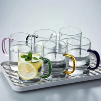 multi colour simple thickened glass high borosilicate color handle water cup with handle glass tea cup