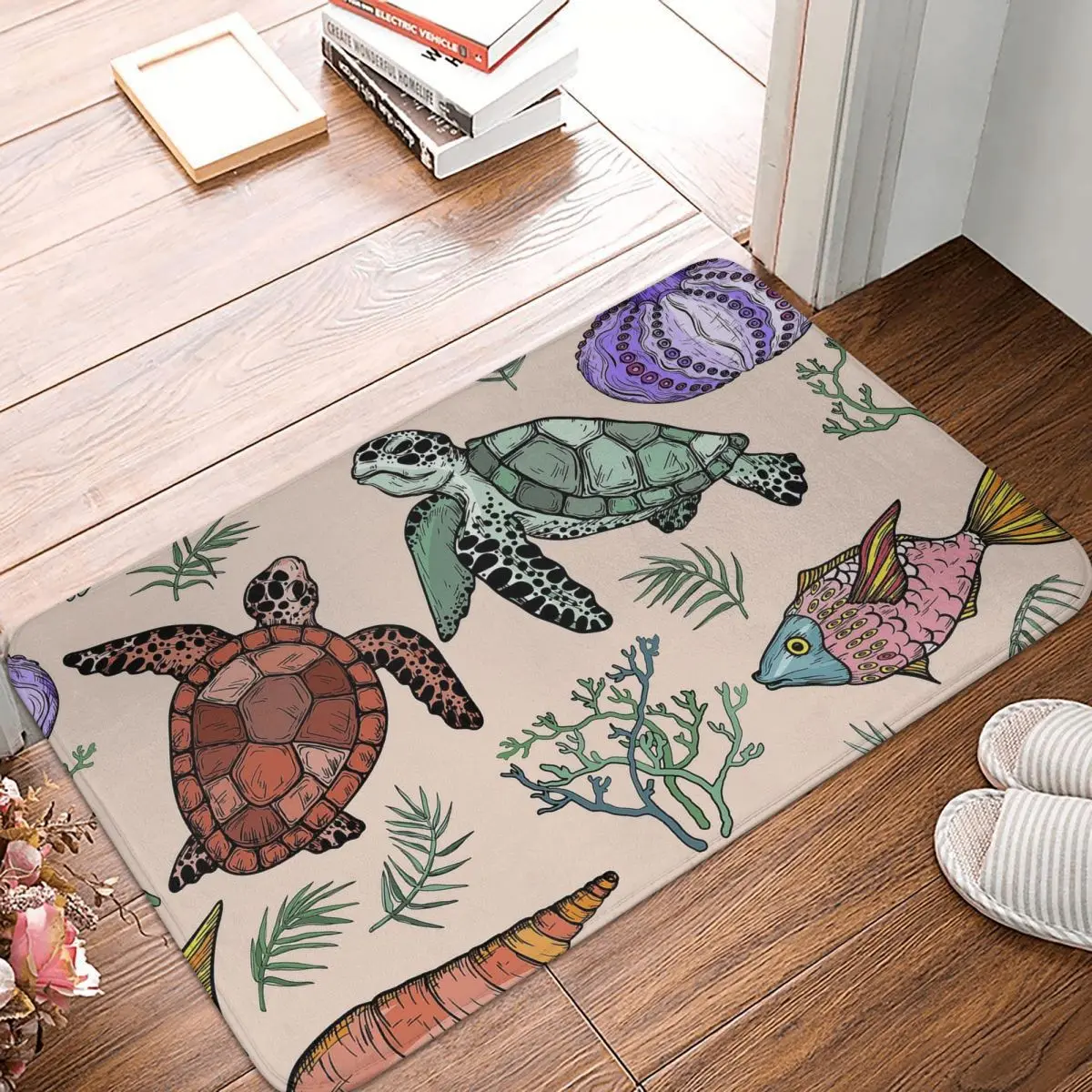 

Animals of The Sea Clever Gentle Free And Happy Non-slip Doormat Living Room Mat Centenarians Turtles Balcony Carpet Decor