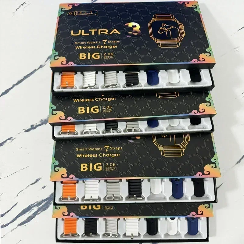 Часы С 7 Ремешками для Умных часов 10 Ultra 3 2 HD Amoled Круглым Экраном Мониторинг ЭКГ