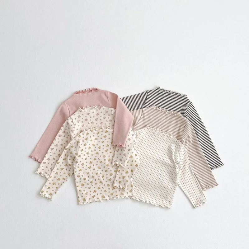 

MILANCEL 2023 Autumn Dot And Striped Clothes For Kids Girls Long Sleeve Infant Bottoming Shirt