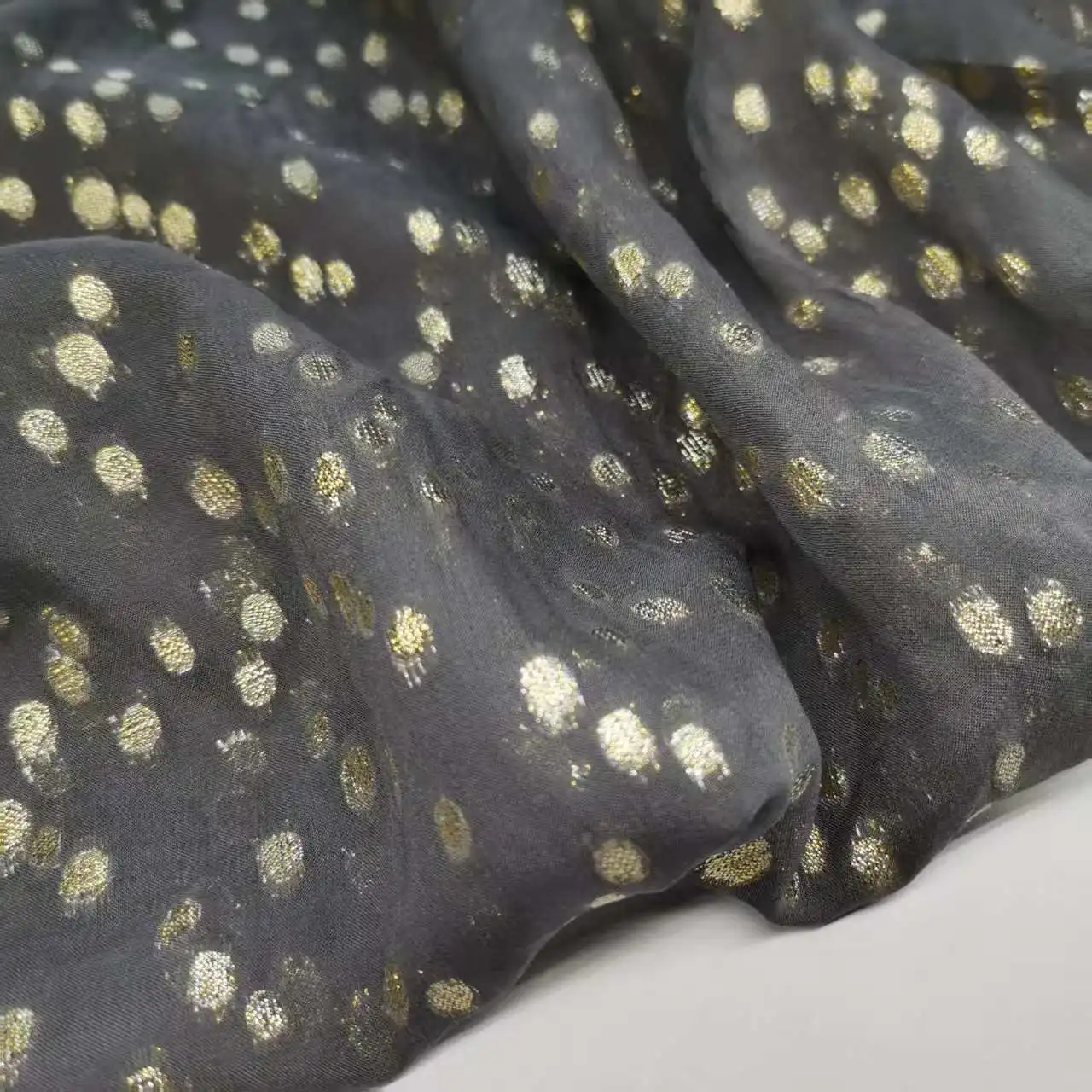 Фото Шелковая ткань, брокат, мерцающий металлизированный темно-серый жаккард, блестящая ткань для сари, шарфов, материал для шитья своими руками №5