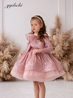 simple pink flower girl dresses for weddings 2022 formal princess long sleeves kids birthday party dress vestidos de novia