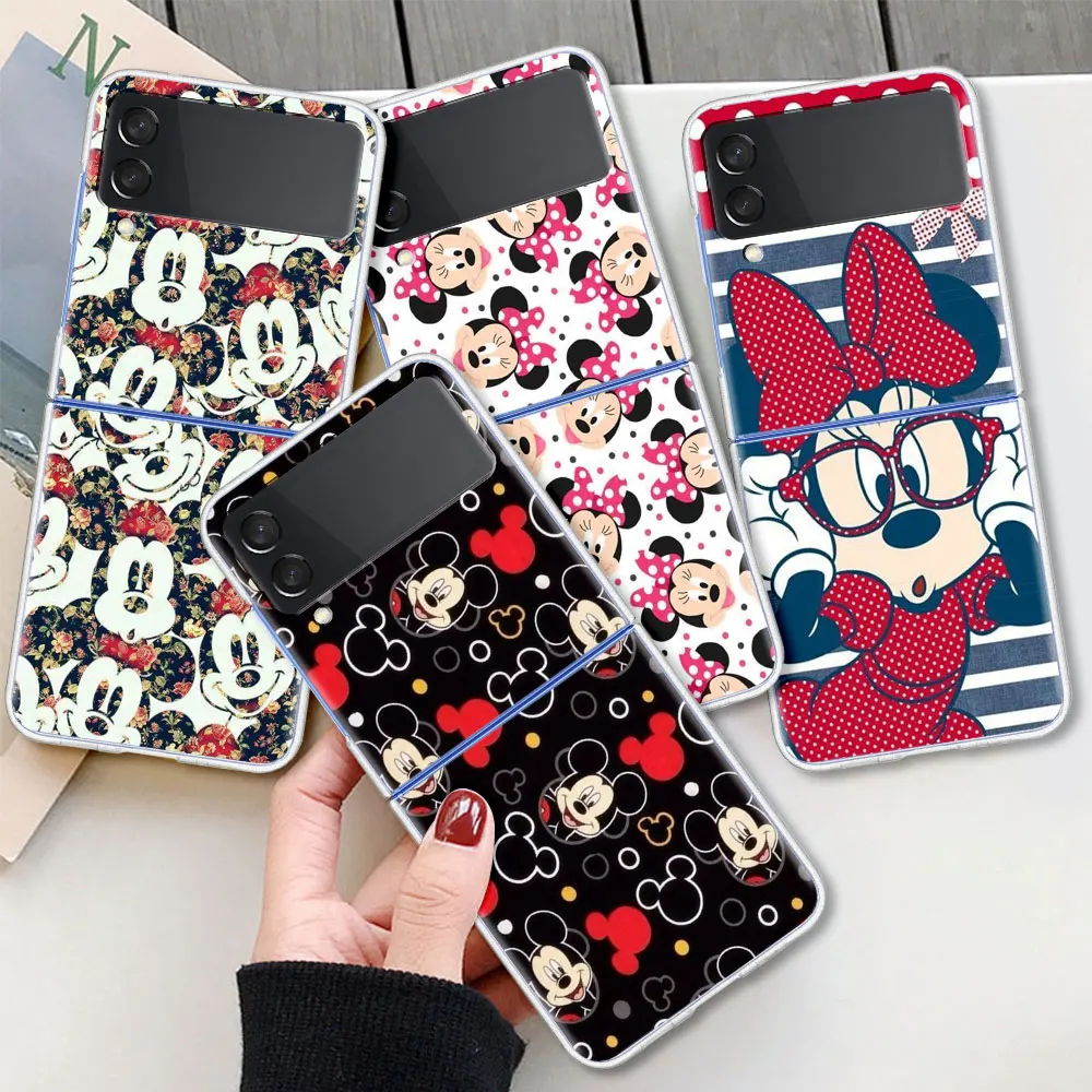 

Mickey Mouse Case For Samsung Galaxy Z Flip 3 5G Transparent Hard Cell Phone Cover ZFlip3 Clear PC Luxury Phone Fundas