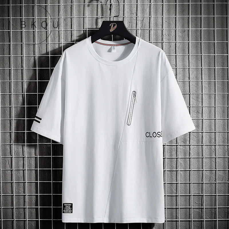 

Summer Fashion Brand T-shirt Men's Short Sleeve Simple Stitching Top Loose Large Size plus-Sized Menswear Cotton Half Sleeve