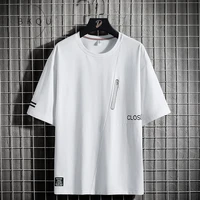 summer fashion brand t shirt mens short sleeve simple stitching top loose large size plus sized menswear cotton half sleeve