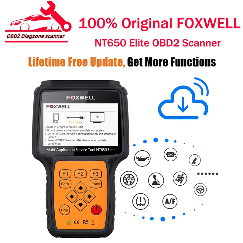 

2023 новая версия FOXWELL NT650 Elite OBD2/ABS/SRS, проверка и 26 сбросов, обслуживание и бессрочное бесплатное обновление, поддержка глобальной версии OBDII/ ...