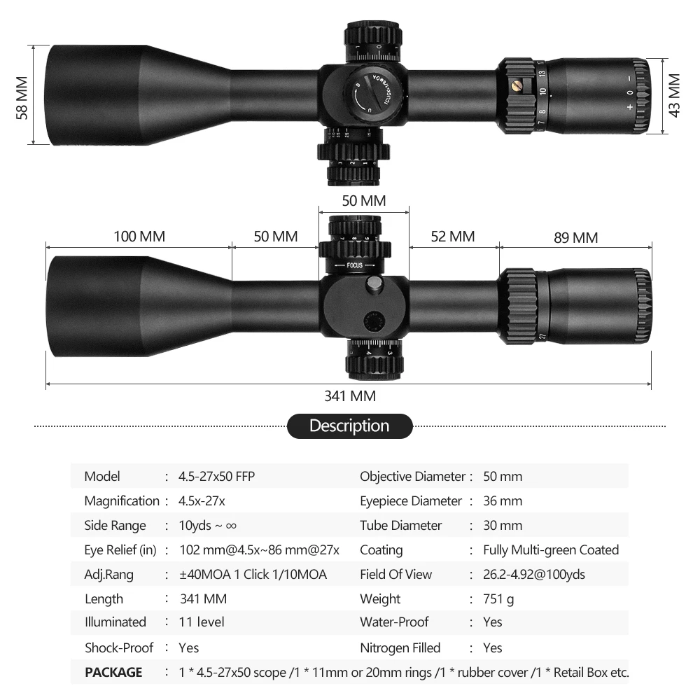 Spina HD 4 5-27x50 FFP охотничий прицел Luneta тактическая стеклянная гравированная сетка с