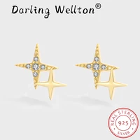 creative 18k gold cross two stars full diamond stud earring for women original sterling 925 silver valentines day gift jewelry