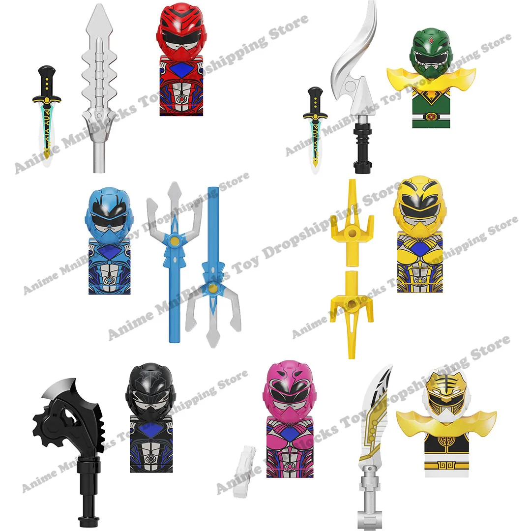 

KF6144 Power Rangers anime bricks Mini Action toy Figures Red Warrior Mighty Morphin Bricks Building Blocks Toys for Children