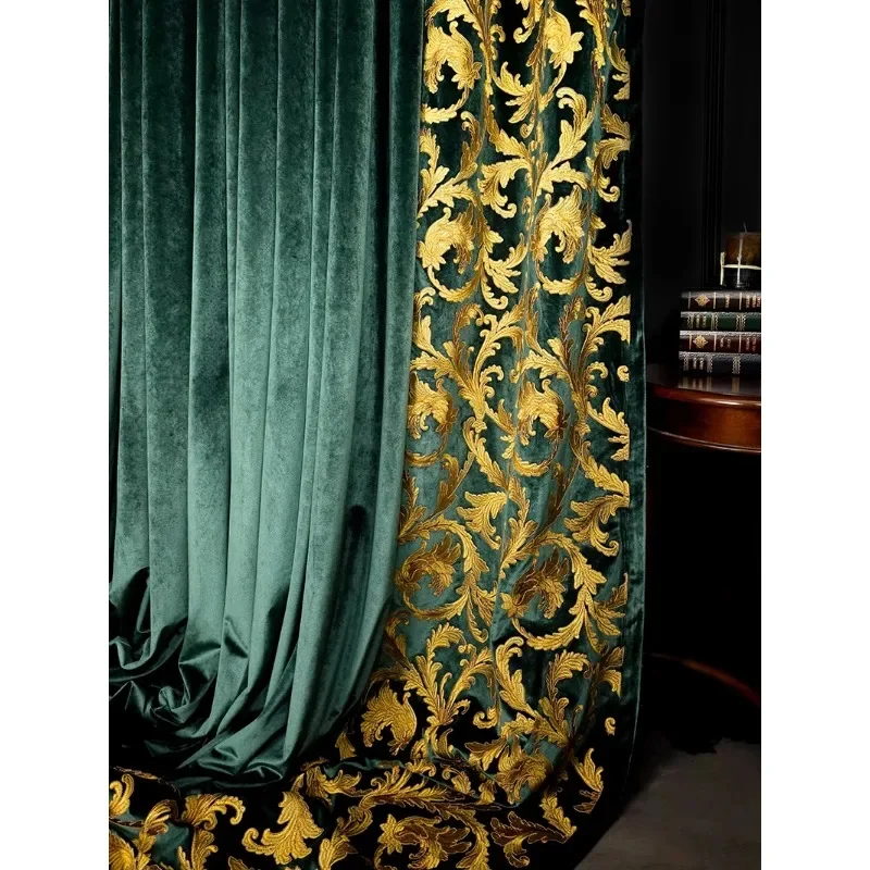 Темно-зеленые бархатные шторы для гостиной столовой спальни роскошные вышитые