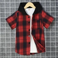 hot selling kids clothes boys fashion plaid hooded short sleeve boys t shirts summer boys clothes cool children kids tees 5 9y