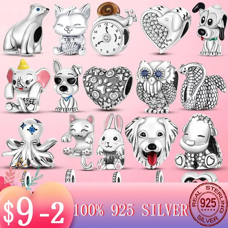 

Лидер продаж 2022, Шарм-Слон, подвески из серебра 925 пробы в виде животных, собачьей лапы, кошки, змеи, совы, подходят для изготовления оригинальных изящных ювелирных изделий