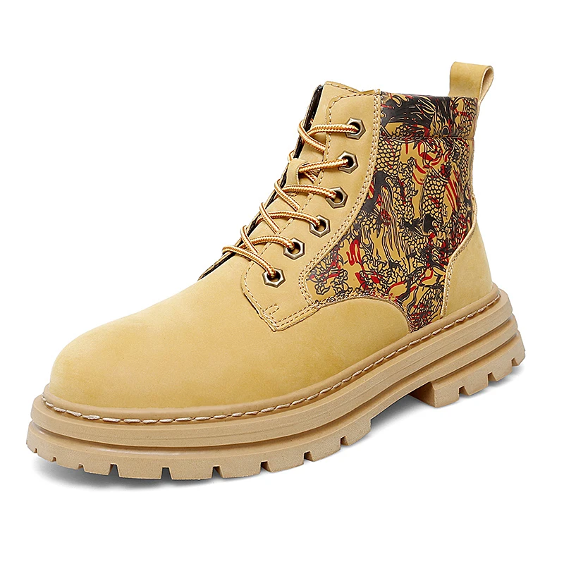 

Ботинки мартинсы мужские и женские повседневные, модные брендовые мотоциклетные ботинки, высокие берцы, Кожаные полуботинки мартинсы, цвет желтый