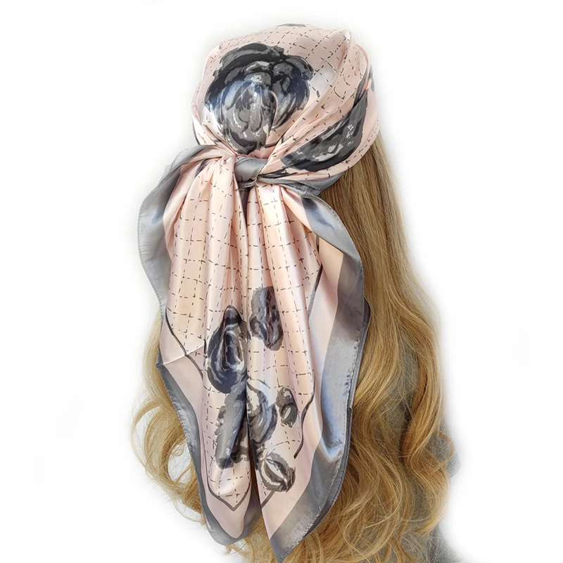 

Роскошный брендовый саржевый Шелковый большой шарф 90*90 см, женский модный атласный квадратный женский фуляр с ремнем