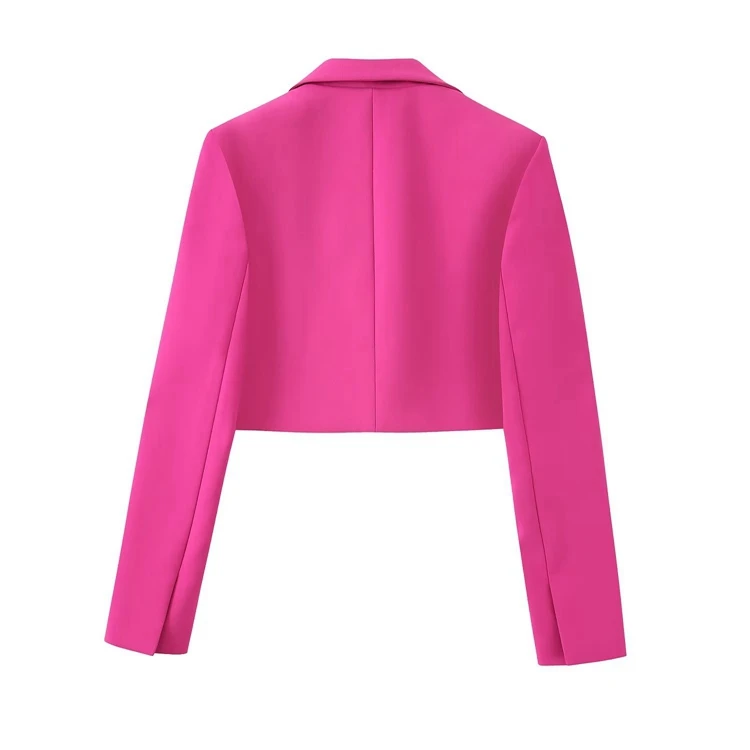 TRAF Women Fashion Front Button Cropped Blazer Coat Vintage Notched Collar Long Sleeve Female Outerwear Chic Veste Femme