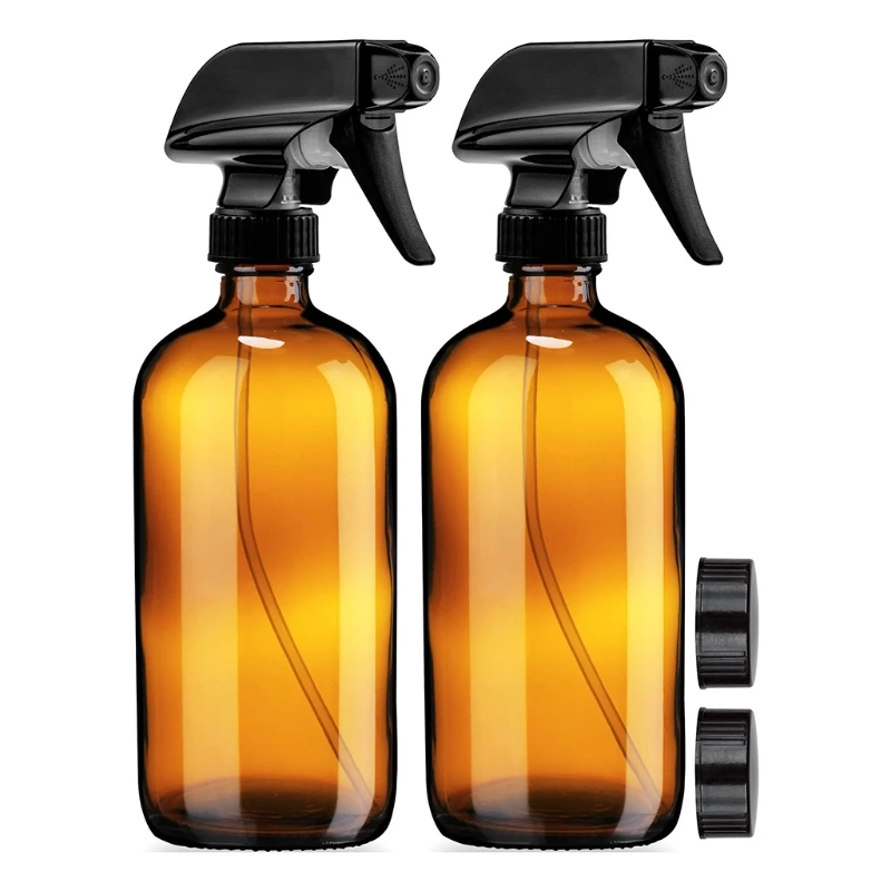 

2pcs 500ml Empty Amber Glass Spray Bottles Refillable Container for Essential Oils Cleaning Products Aromatherapy Durable D0UE
