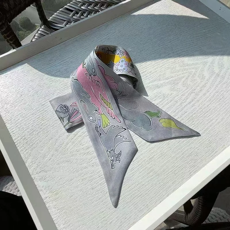 Весна 2024 100% шелковый шарф-кольцо шейный платок галстук 86*5 см женская модная сумка