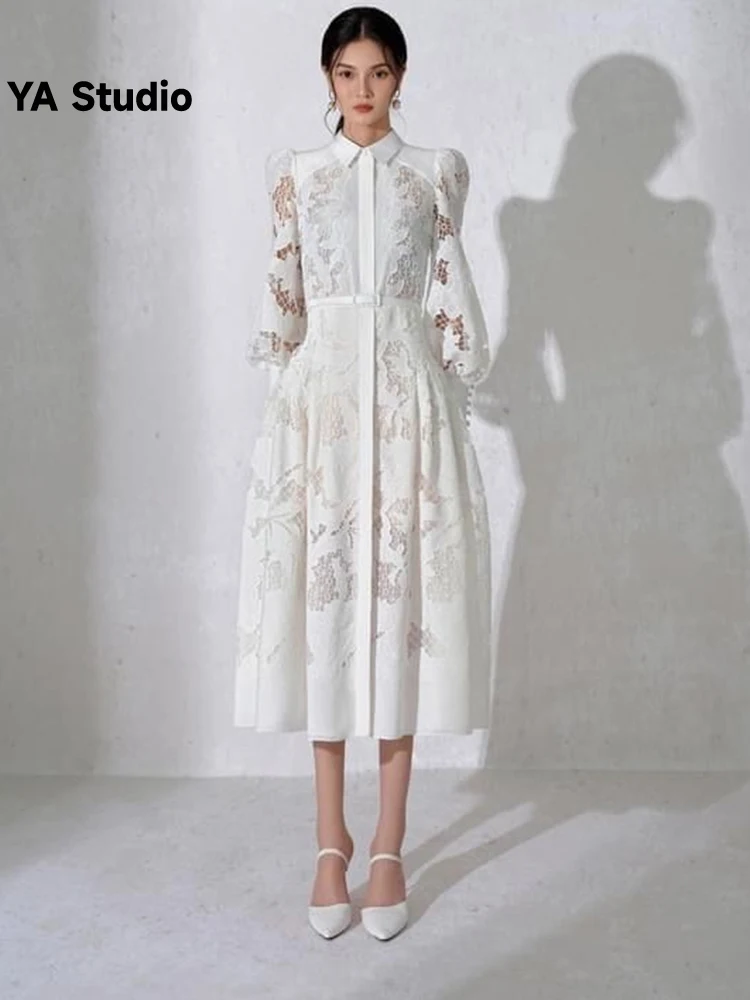 

Женское ажурное платье [YA Studio], длинное платье с вышивкой и длинным рукавом (с поясом), новинка сезона весна-лето 2023