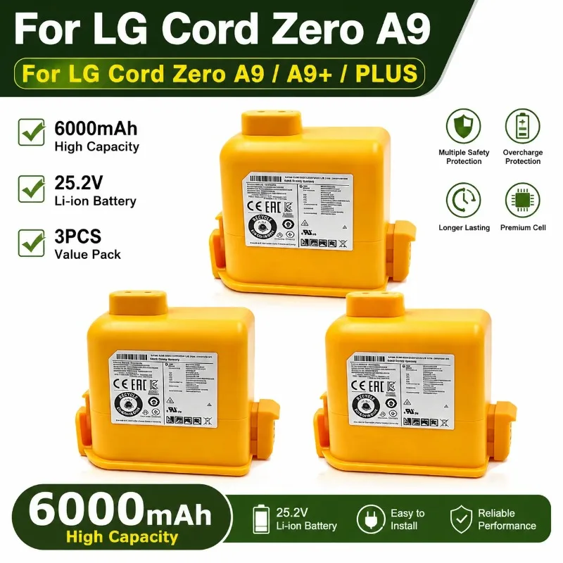 Фото Аккумулятор для пылесоса LG CordZero A9, 2 шт., 4000 мАч, 25.2 В, сменный аккумуляторный блок №1